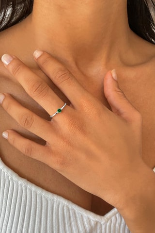 Ring - Witgoud, Diamanten en Smaragd