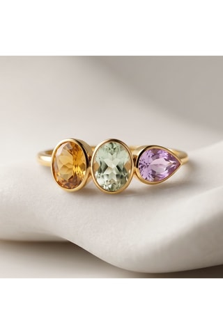 Anillo - Oro amarillo, citrino, amatista y amatista verde