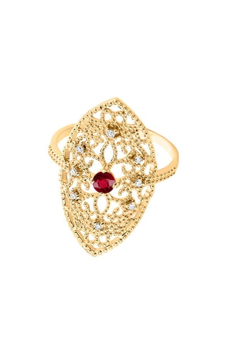 Anillo - Oro amarillo, diamantes y rubí