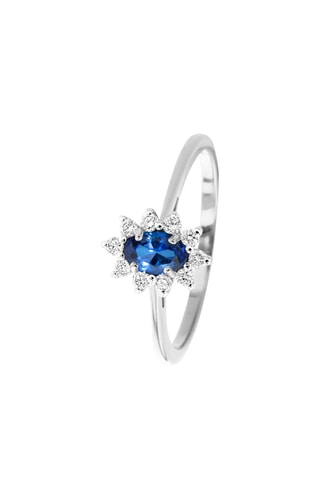 Ring - Witgoud, Diamanten en Saffier