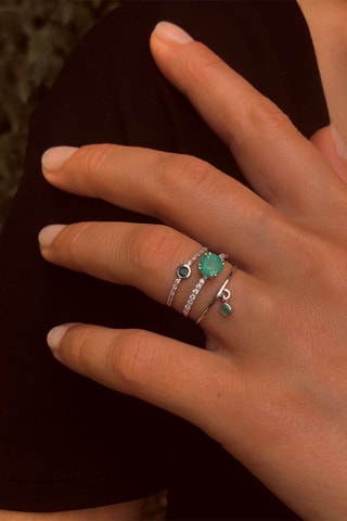 Ring - Witgoud, Diamanten en Smaragd