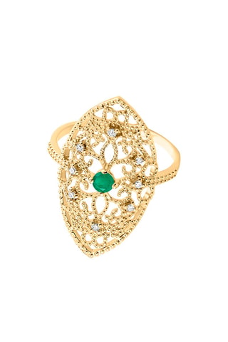 Anillo - Oro amarillo, diamantes y esmeralda