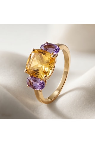 Anillo - Oro amarillo, citrino y amatistas