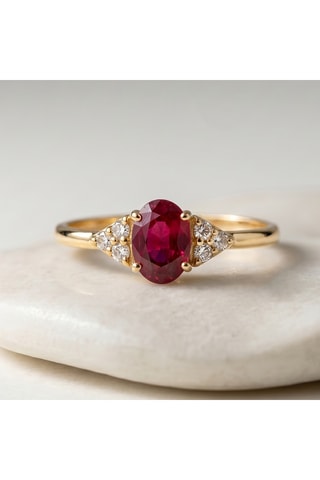 Ring - Geelgoud, Diamanten en Robijn
