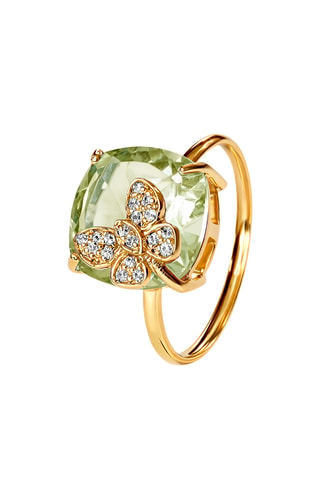 Ring - Geelgoud, zilverkleurig, Diamanten en Amethist