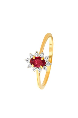 Anillo - Oro amarillo, diamantes y rubí
