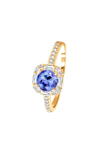 Anillo - Oro amarillo, diamantes, tanzanitas y topacios