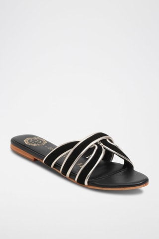 Mules em couro - Preto e dourado