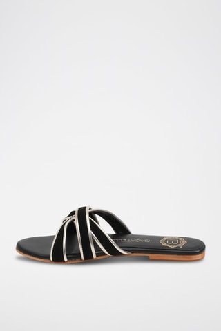 Mules em couro - Preto e dourado