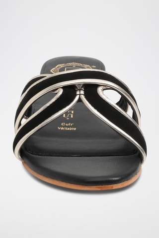 Mules em couro - Preto e dourado