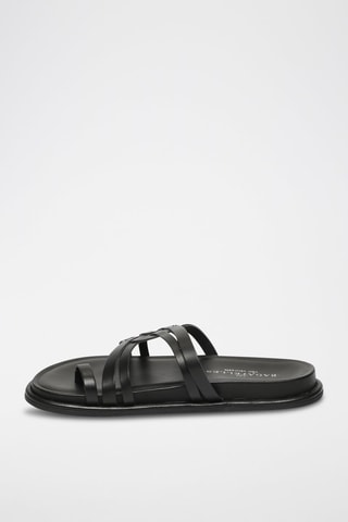Mules em couro Crema - Preto