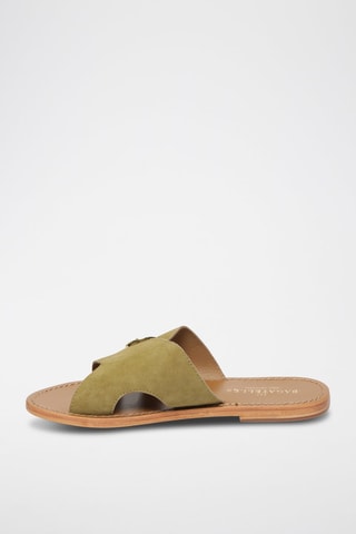 Mules em couro - Verde e castanho