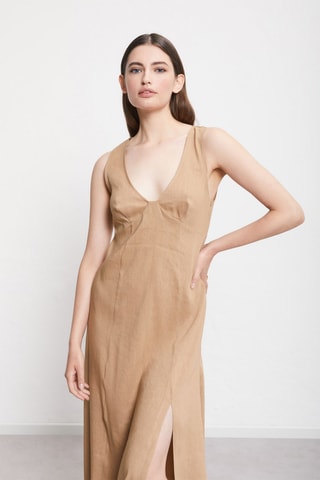 Robe midi en lin - Beige
