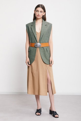 Robe midi en lin - Beige