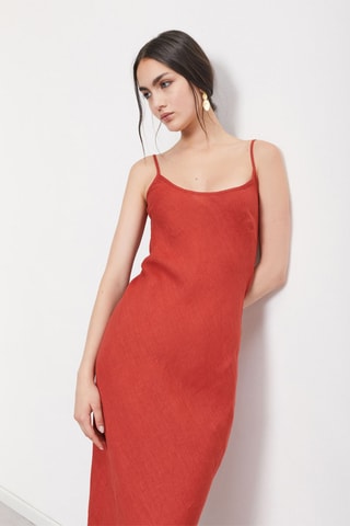 Robe fourreau en lin - Rouge
