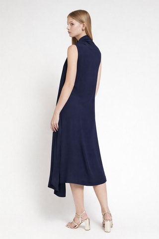 Robe midi en soie - Bleu foncé