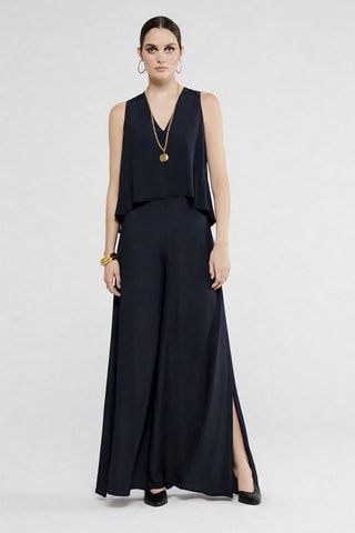 Pantalon taille haute en soie - Bleu