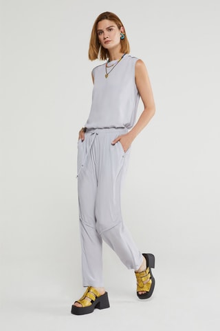 Pantalon taille haute en soie - Bleu clair