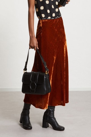 Jupe midi en velours - Marron