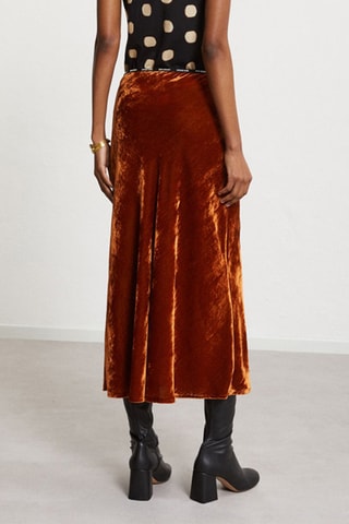 Jupe midi en velours - Marron