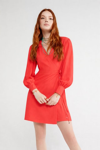 Robe portefeuille en soie - Corail
