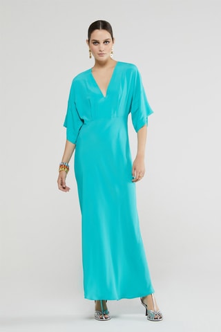 Robe longue en soie - Turquoise
