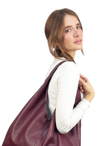 Leren Shopper en Clutch - Bordeauxrood