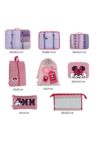 Kit de viagem Minnie Disney - 8 peças - Rosa e vermelho