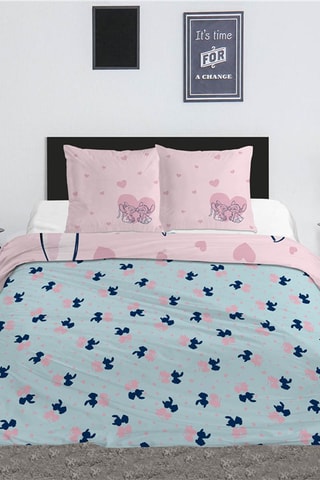 Capa de edredão Stitch Lilo e Stitch Disney - Rosa e azul-celeste
