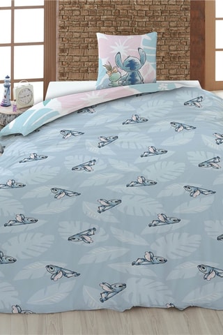 Capa de edredão Stitch Lilo e Stitch Disney - Azul-celeste e rosa