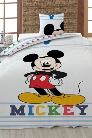 Capa de edredão em algodão biológico Mickey Disney - Branco