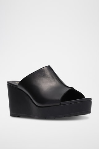 Mules compensées en cuir - Noir
