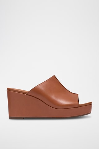 Mules compensées en cuir - Camel