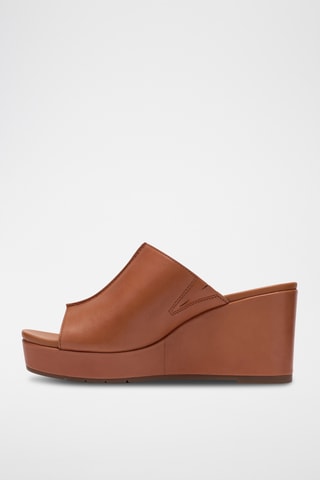 Mules compensées en cuir - Camel