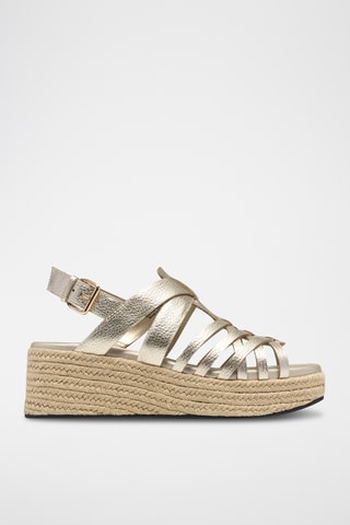 Sandales compensées en cuir - Doré