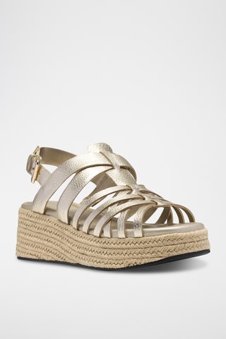 Sandales compensées en cuir - Doré