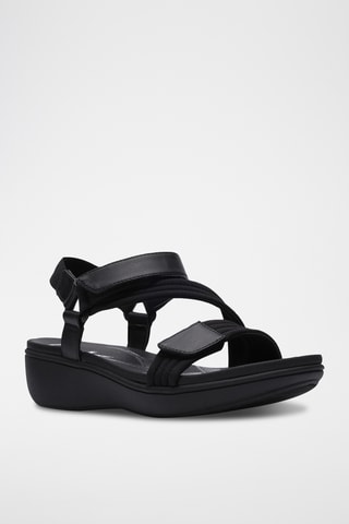 Sandales compensées en cuir - Noir