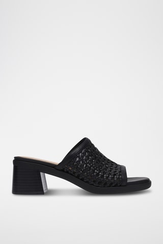 Mules à talons en cuir - Noir