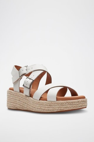 Sandales compensées en cuir Kimmei Buckle - Blanc