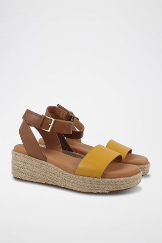 Sandales compensées en cuir Kimmei Ivy - Marron et moutarde