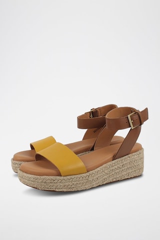 Sandales compensées en cuir Kimmei Ivy - Marron et moutarde