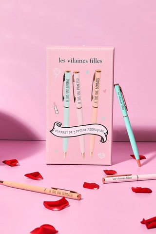 Coffret de 3 esferográficas - Rosa e azul claro