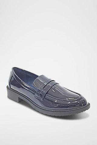 Gelakte mocassins met hak - Marineblauw