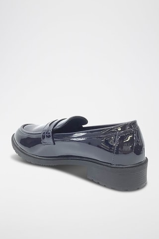 Gelakte mocassins met hak - Marineblauw