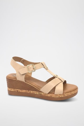 Sandalen met Sleehak - Beige
