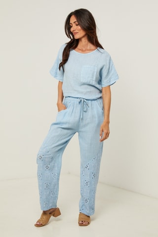 Pantaloni straight  - 100% lino - Blu