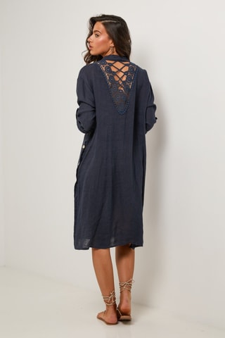 Abito a camicia - 100% lino - Navy