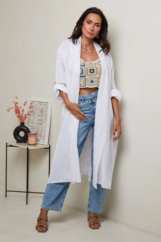Cardigan lungo - 100% lino - Bianco