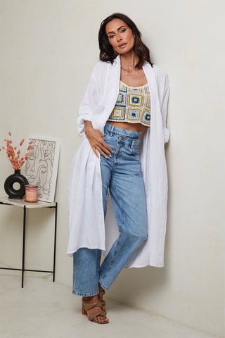 Cardigan lungo - 100% lino - Bianco