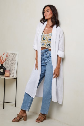 Cardigan lungo - 100% lino - Bianco